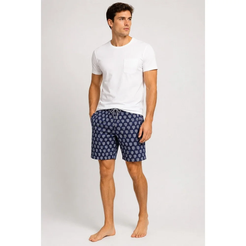 Peter Millar Swim Trunks Mens XL Navy Blue Monstera Leaf Seaside Mesh Lined 8in